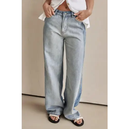 Contrast Straight Leg Jeans with Pockets - CM Fashion
