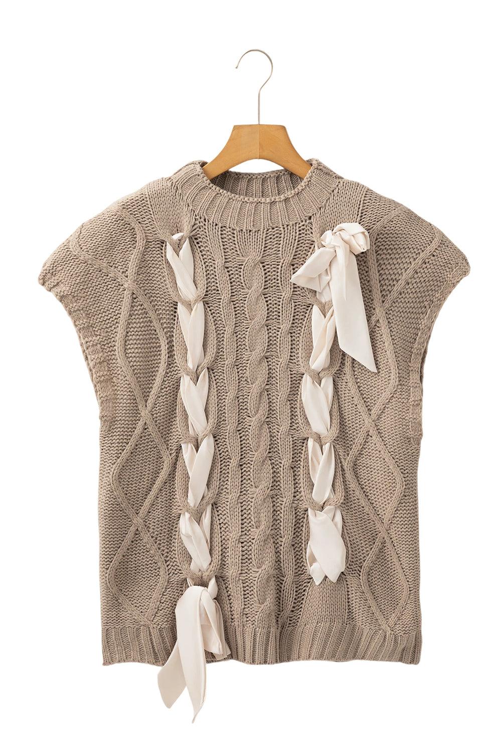 Simply Taupe Satin Bowknot Cable Knit Top