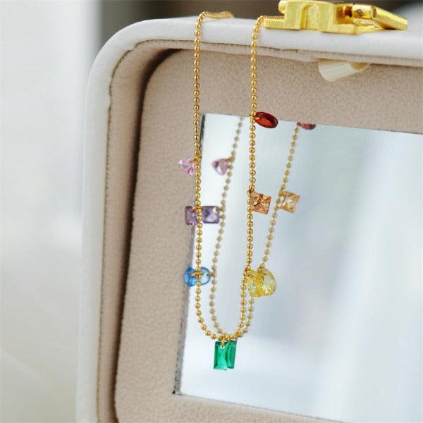 Trendy and fashionable geometric colored zircon design necklace bracelet anklet