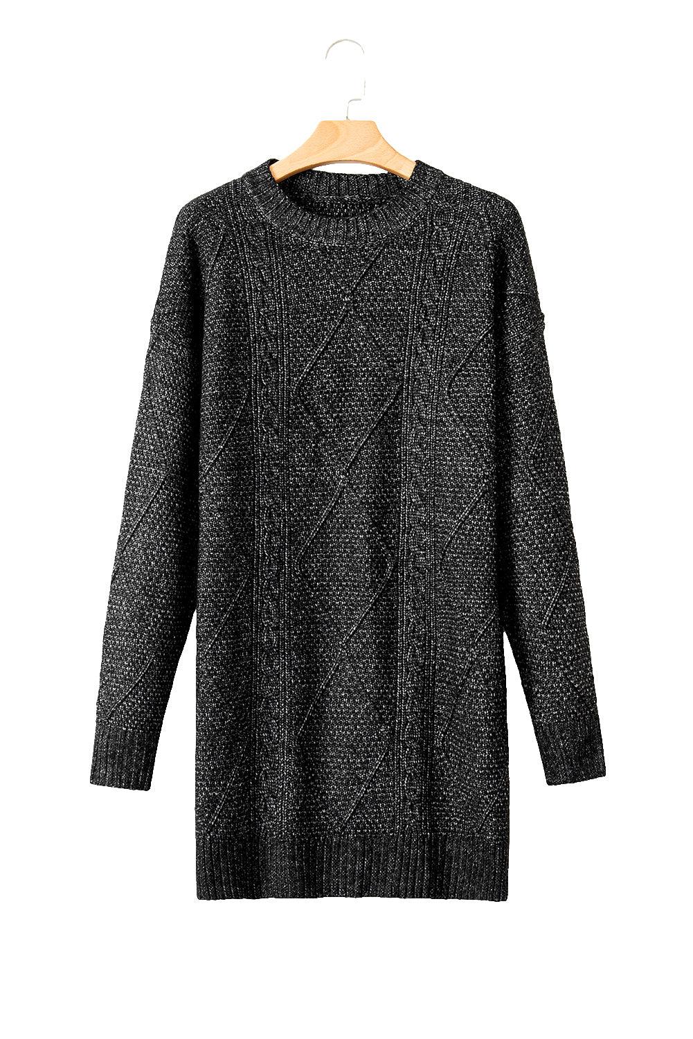 Black Twist Cable Knit Drop Shoulder Loose Fit Sweater Dress