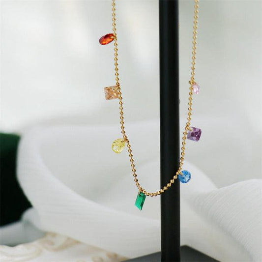 Trendy and fashionable geometric colored zircon design simple style necklace bracelet anklet set - CM