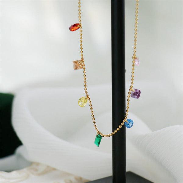 Trendy and fashionable geometric colored zircon design necklace bracelet anklet