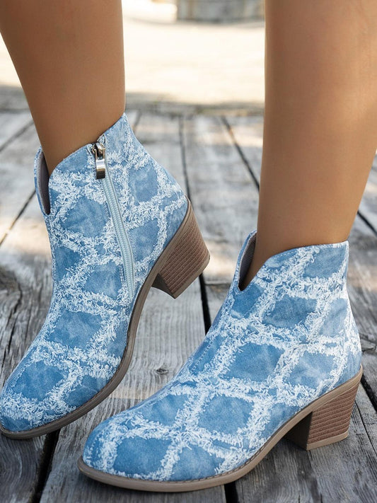 Printed Block Heel Boots with Side Zip - CM