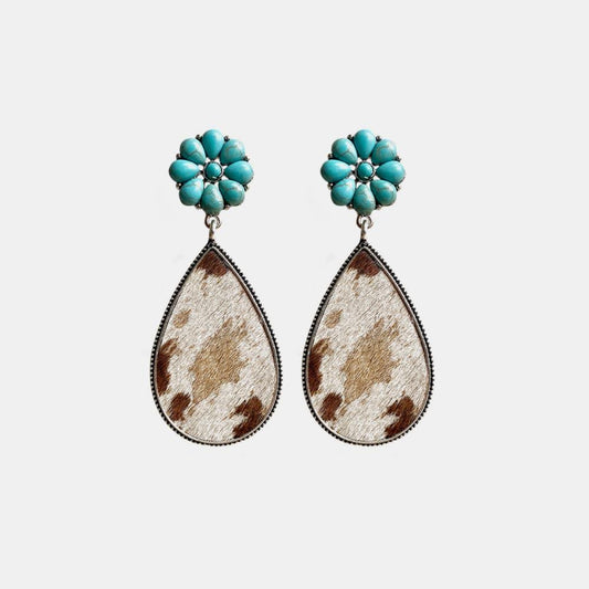 Turquoise Flower Teardrop Earrings - CM