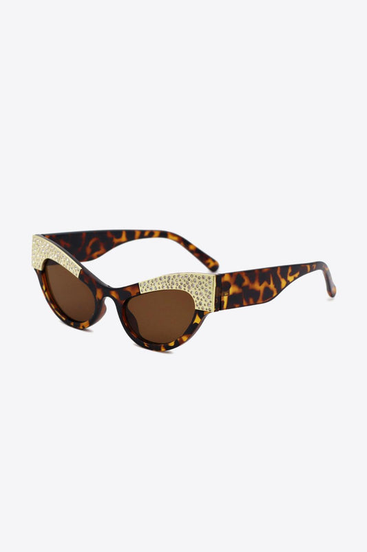 UV400 Rhinestone Trim Cat-Eye Sunglasses - CM