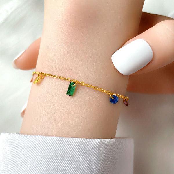 Trendy and fashionable geometric colored zircon design necklace bracelet anklet