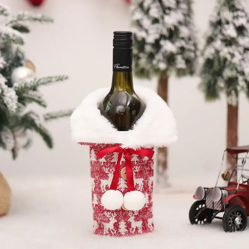 Festive Wine Bottle Covers Featuring Deer and Snowman Designs