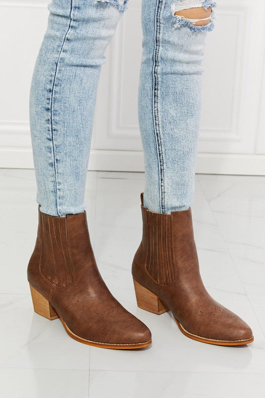 MMShoes Love the Journey Stacked Heel Chelsea Boot in Chestnut - CM