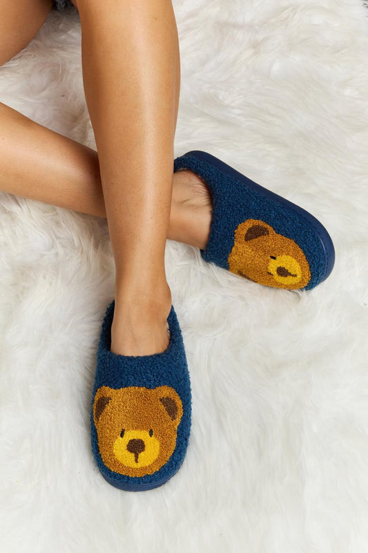 Melody Teddy Bear Print Plush Slide Slippers - CM