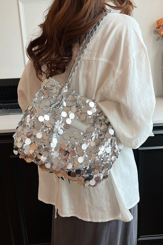 Sequin Braided Strap Shoulder Bag - CM