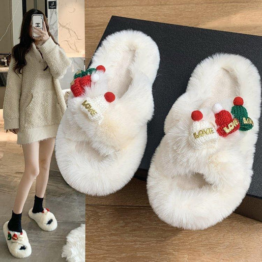 Women’s Christmas Fluffy Slippers | Warm Plush Cotton Slippers - CM