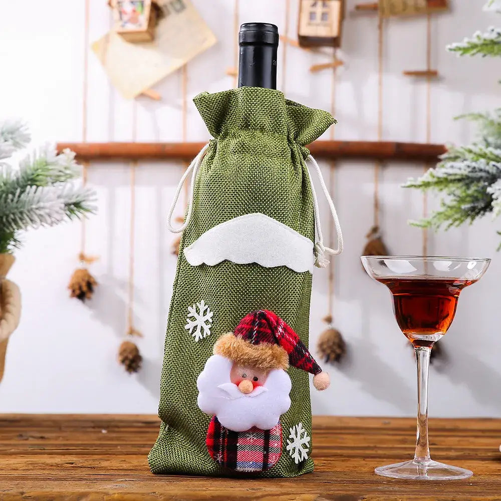 Festive Wine Bottle Covers Featuring Deer and Snowman Designs