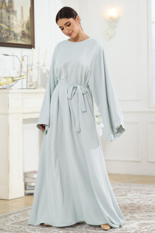 Round Neck Kimono Sleeve Tie Waist Dress - CM