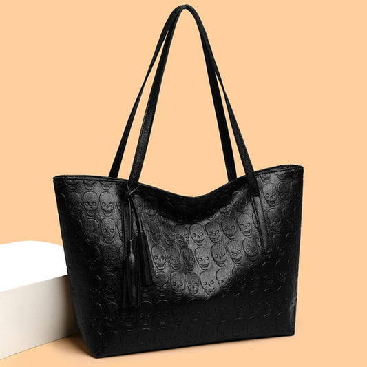 Skeleton Pattern PU Leather Tote Bag - CM