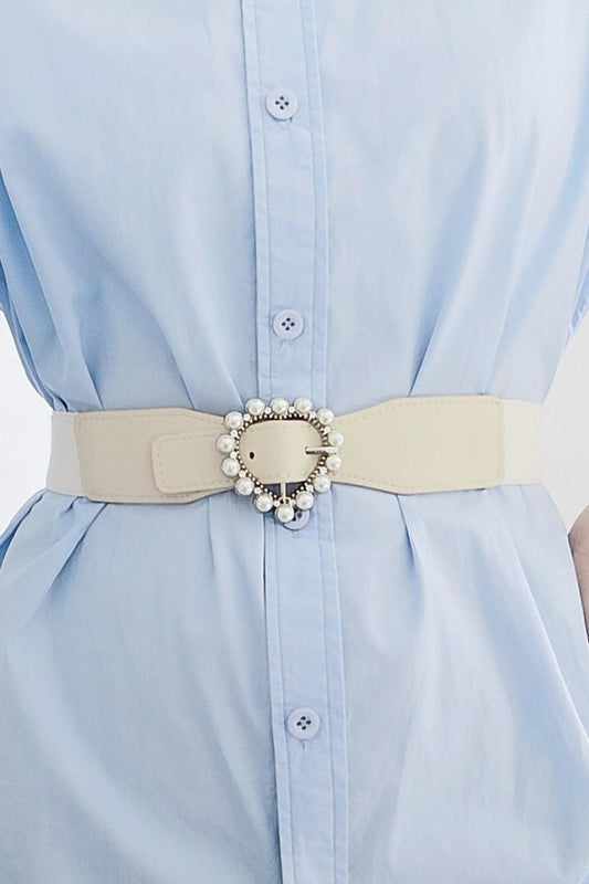 Pearl Heart Buckle Elastic Belt - CM