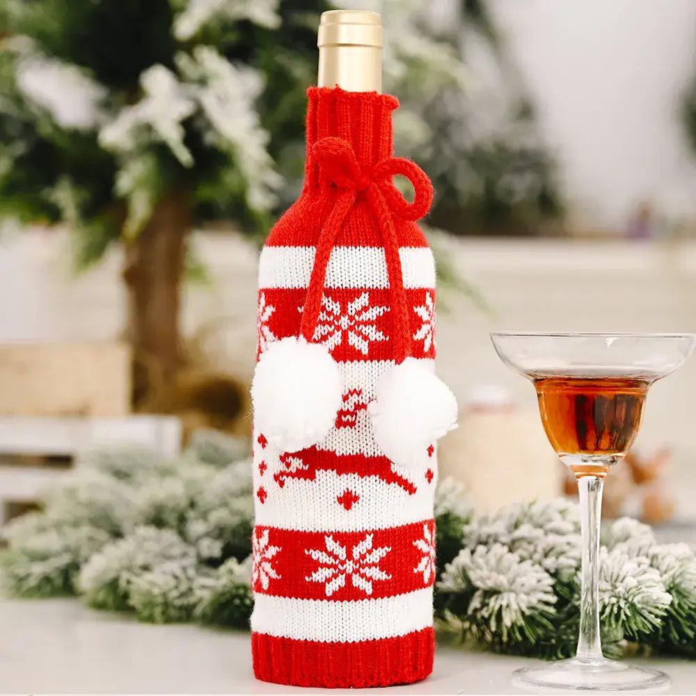 Festive Wine Bottle Covers Featuring Deer and Snowman Designs