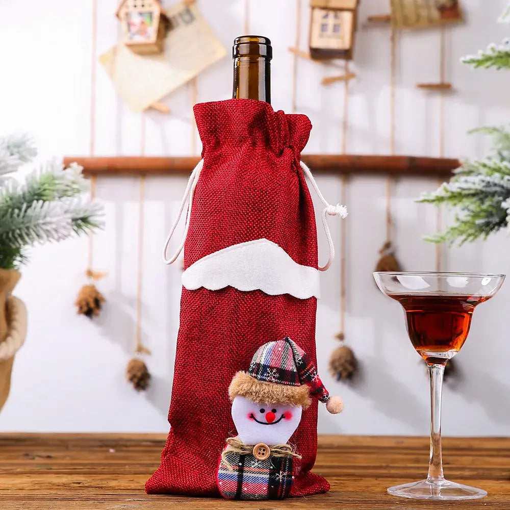 Festive Wine Bottle Covers Featuring Deer and Snowman Designs