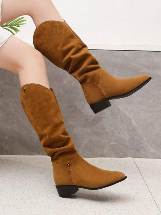 Point Toe Block Heel Boots - CM