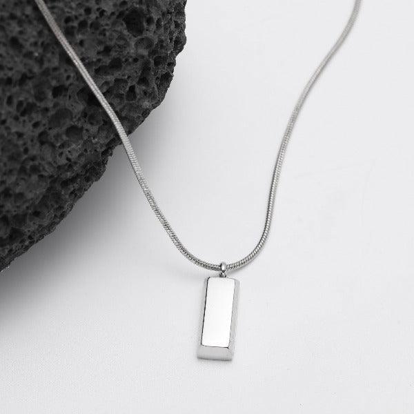 Minimalist cold style silver brick design pendant necklace