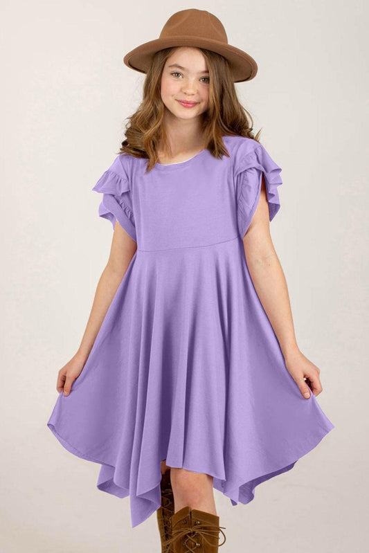 Round Neck Petal Sleeve Dress - CM