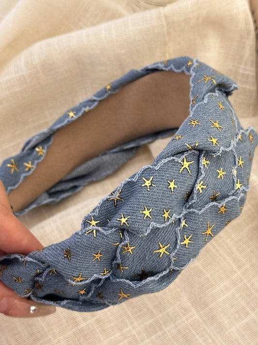 Star Braided Wide Denim Headband - CM