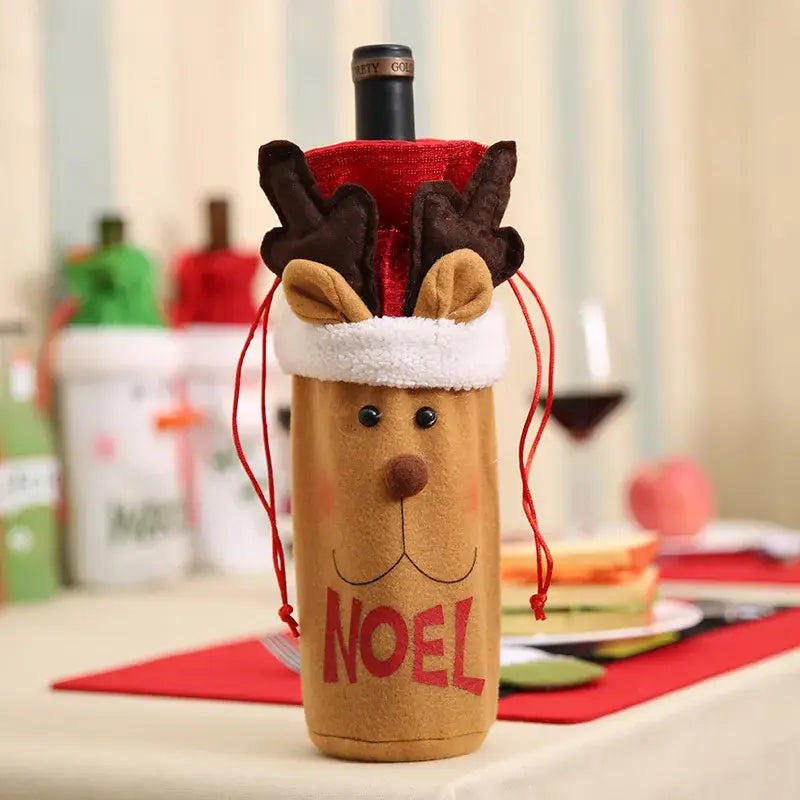 Festive Wine Bottle Covers Featuring Deer and Snowman Designs