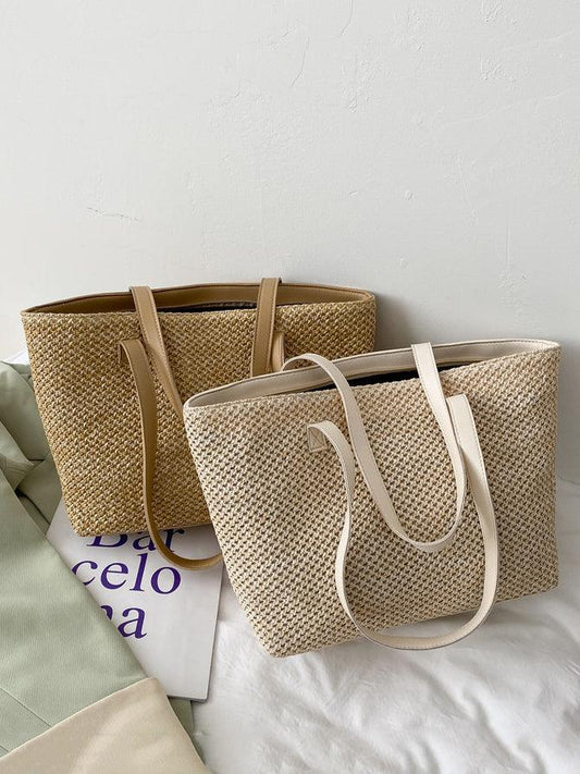 Solid Color Woven Tote Bag - CM