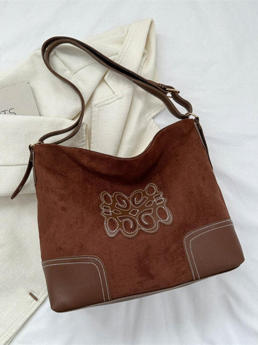 Suede Patch Adjustable Strap Tote Bag - CM