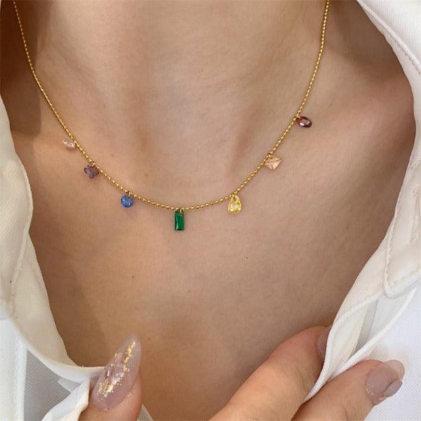 Trendy and fashionable geometric colored zircon design necklace bracelet anklet