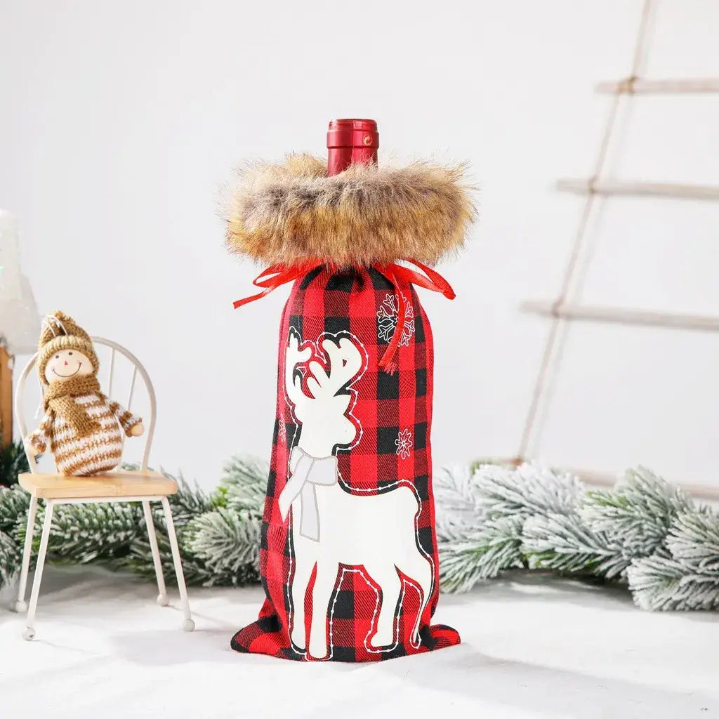 Festive Wine Bottle Covers Featuring Deer and Snowman Designs