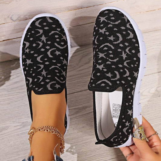 Star & Moon Pattern Flat Loafers - CM