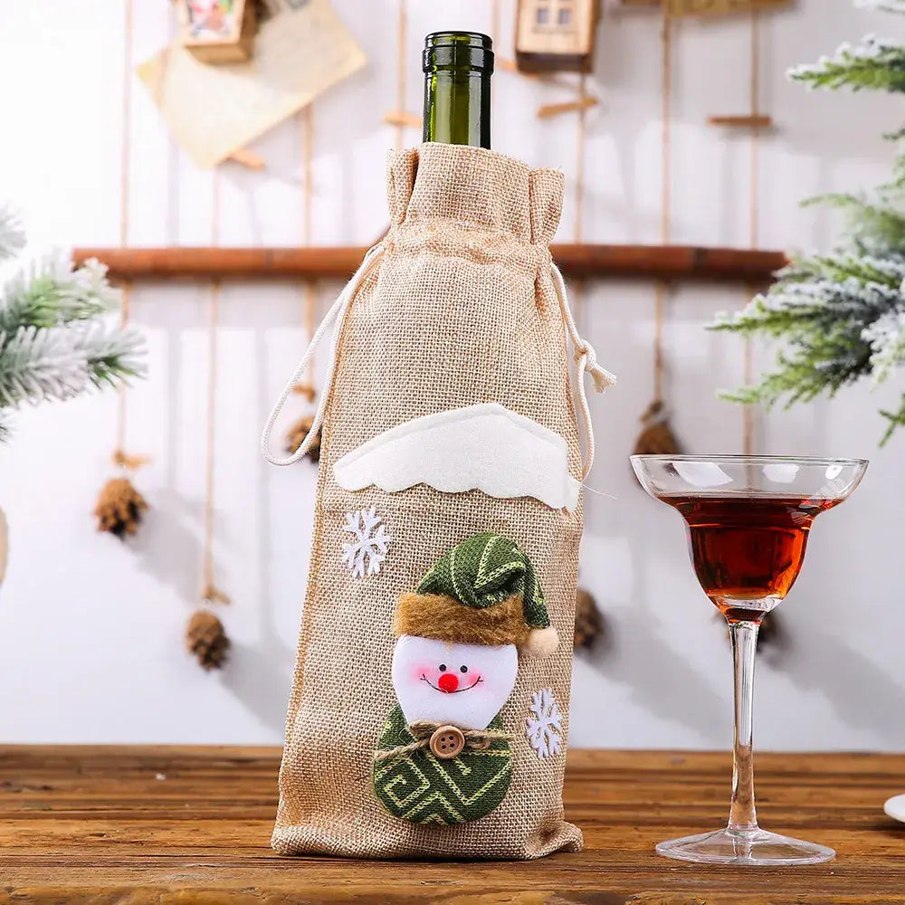 Festive Wine Bottle Covers Featuring Deer and Snowman Designs