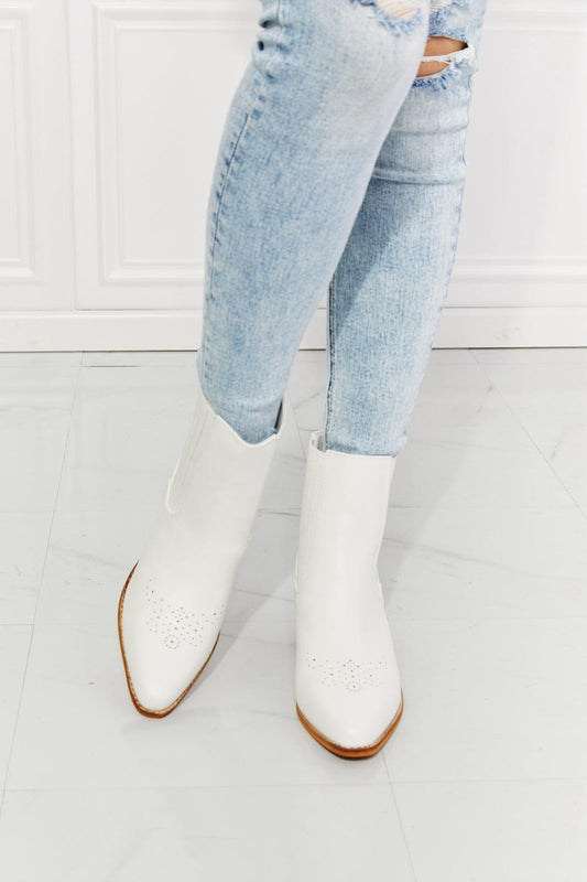 MMShoes Love the Journey Stacked Heel Chelsea Boot in White - CM