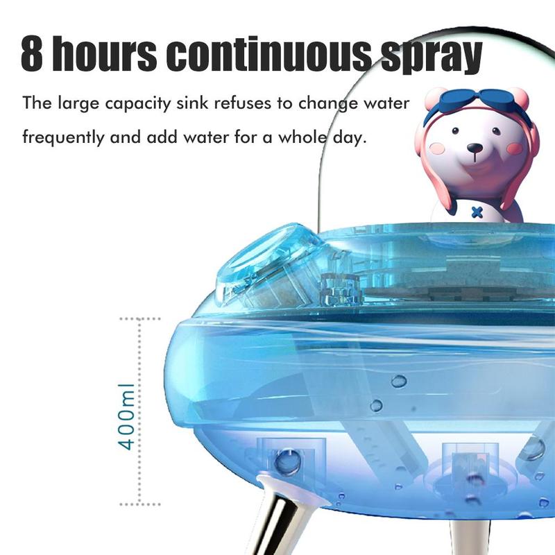 UFO Cartoon Bear Dual Nozzle Wireless Humidifier with Double Spray Mist