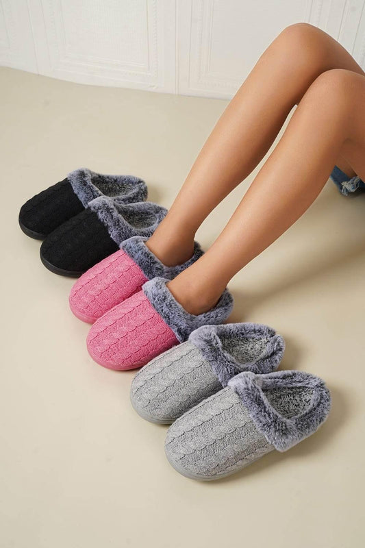 Cable-Knit Fluff Round Toe Slippers - CM