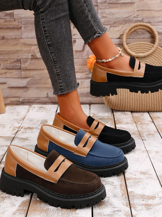 Contrast Suede Platform Loafers - CM