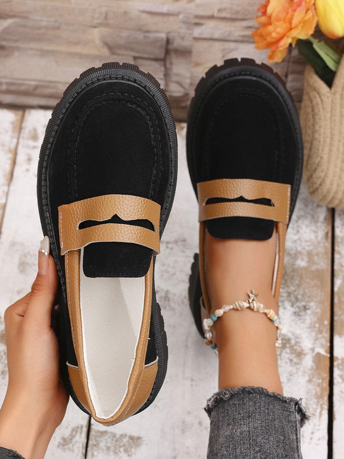 Contrast Suede Platform Loafers