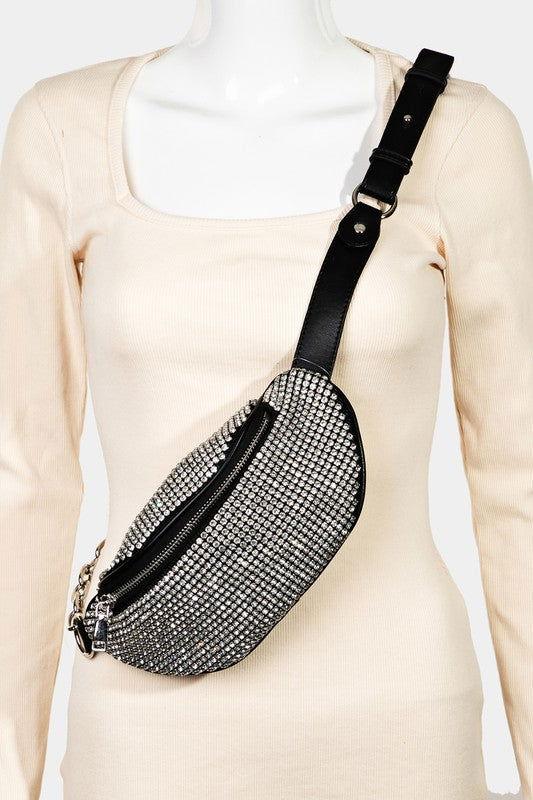 Fame Pave Rhinestone Crossbody Bag - CM