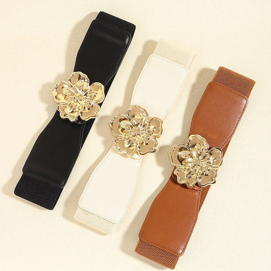 Flower Alloy Buckle Elastic Belt - CM