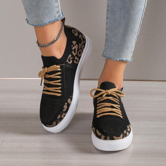 Lace-Up Leopard Flat Sneakers - CynthiaMonica CM