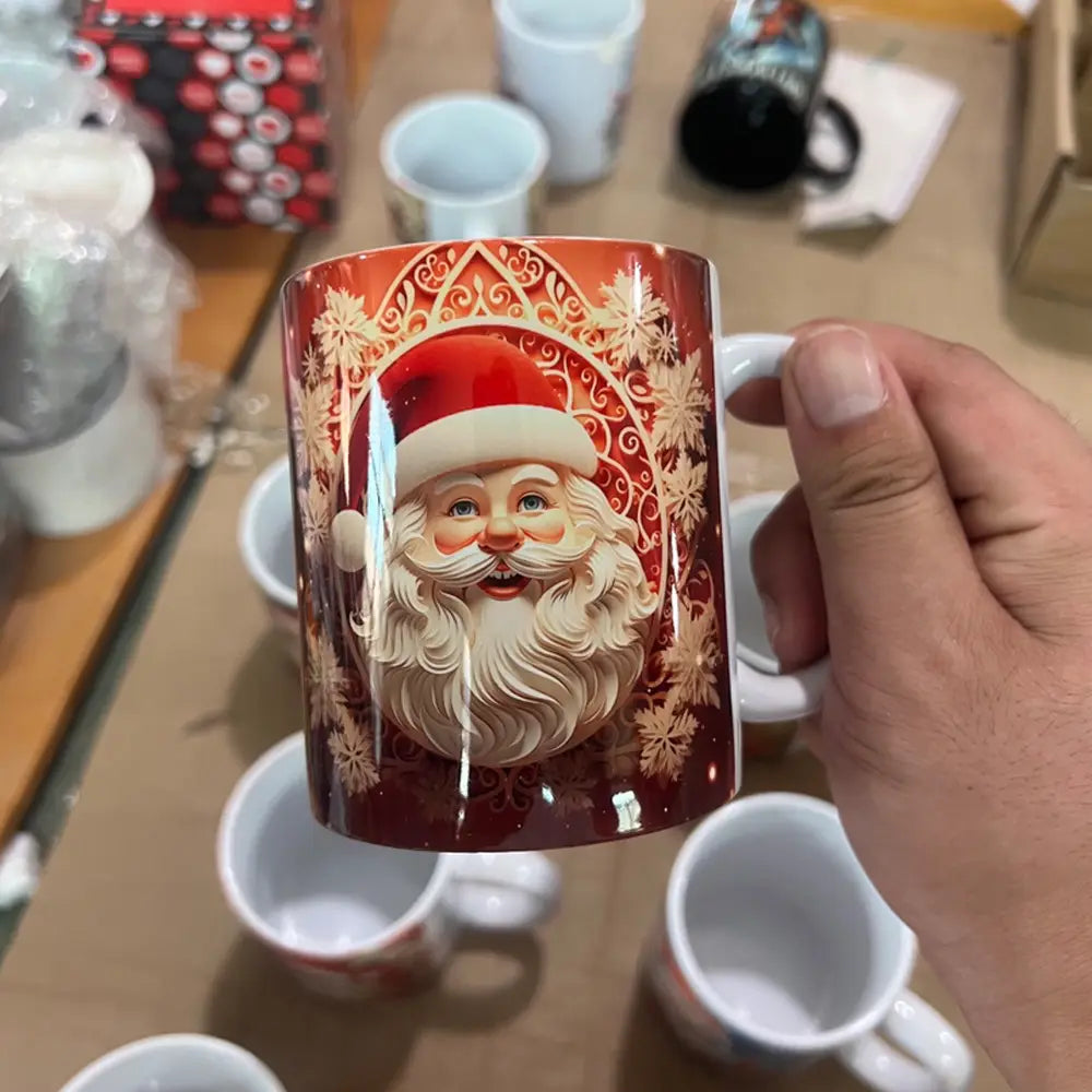 Festive Santa Coffee Mug with Cheerful Ceramic Snowman Design