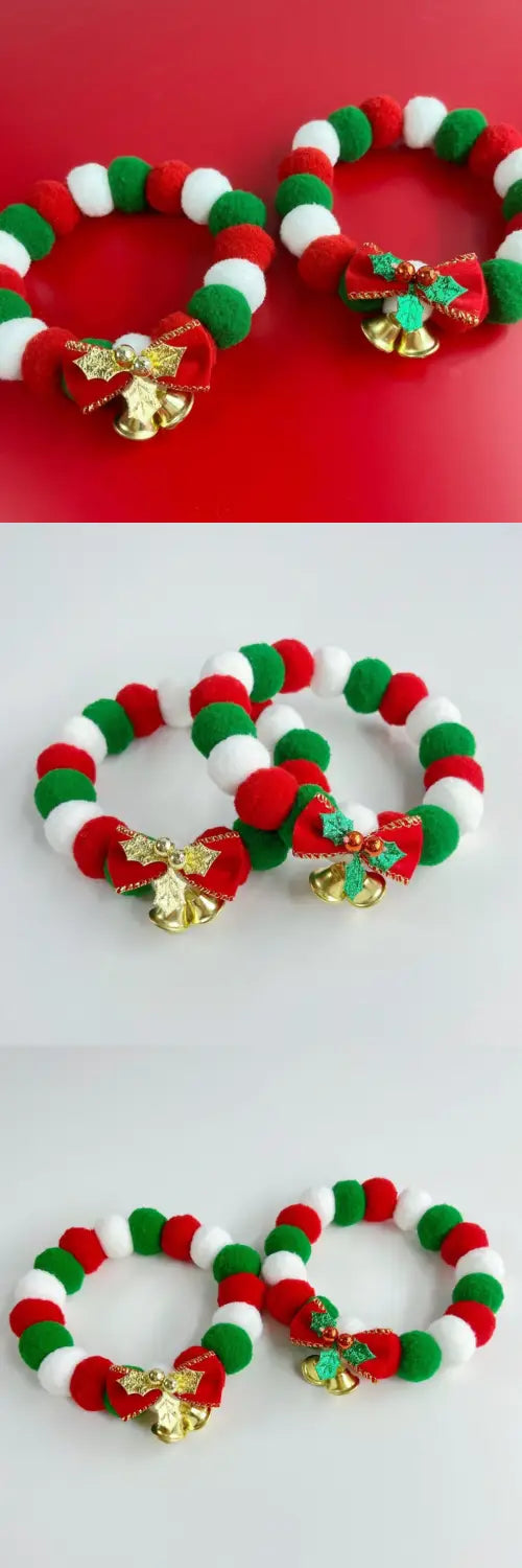 Joyful Christmas Cat Collar with Plush Ball Necklace and Bells