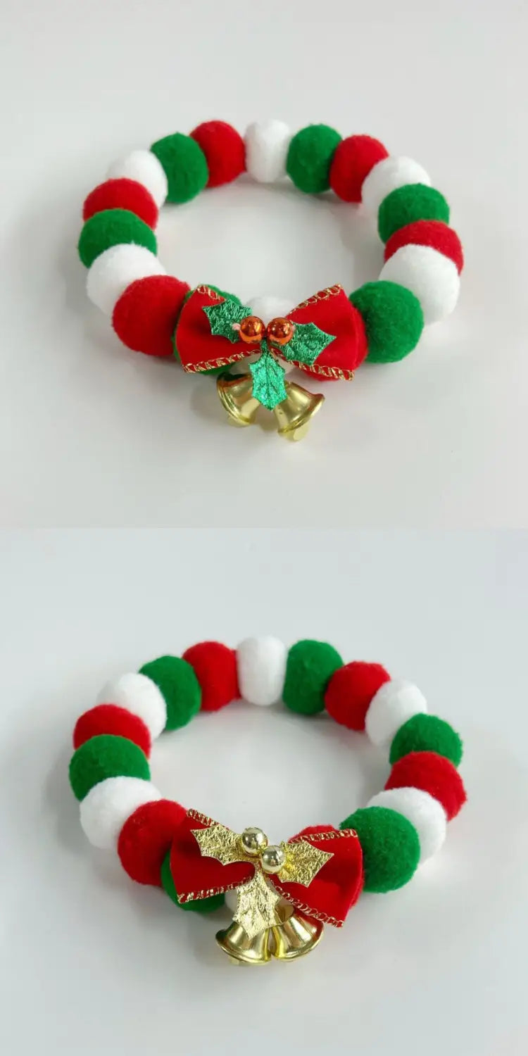 Joyful Christmas Cat Collar with Plush Ball Necklace and Bells