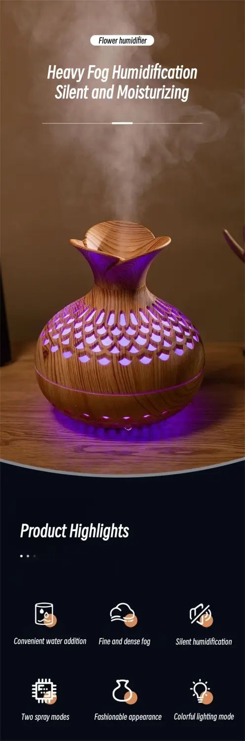 Elevate Your Space with the Wood Grain Vase Ultrasonic Essential Oil Diffuser
