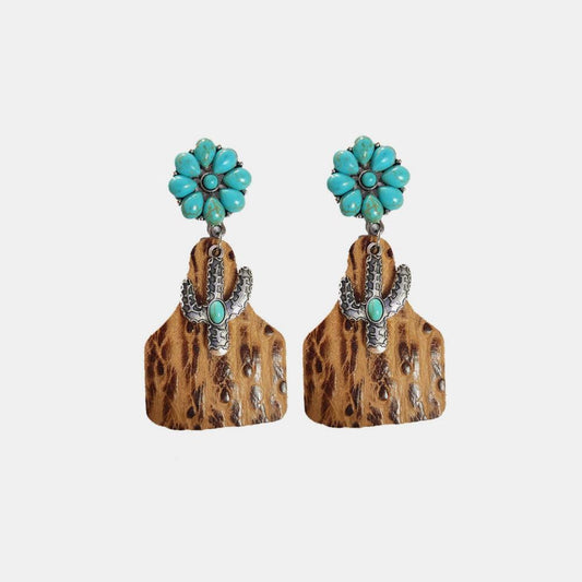 Turquoise Cactus Dangle Earrings - CM