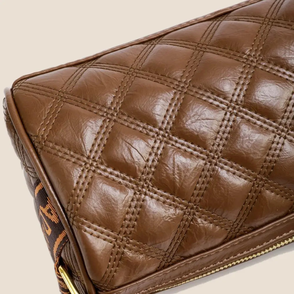 Chic Brown Quilted Leather Shoulder Bag with Adjustable Strap