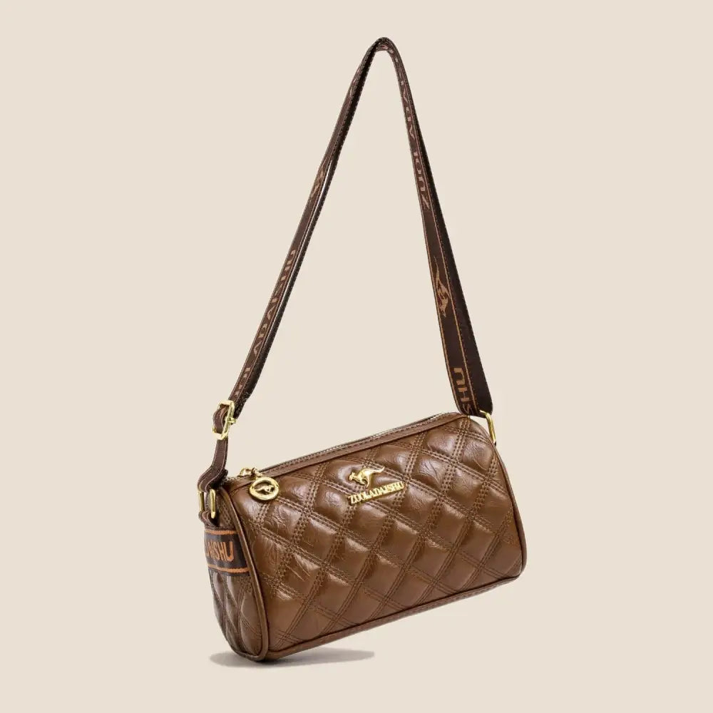 Chic Brown Quilted Leather Shoulder Bag with Adjustable Strap