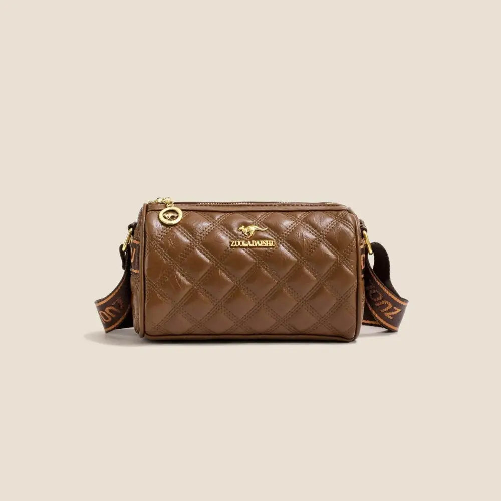 Chic Brown Quilted Leather Shoulder Bag with Adjustable Strap