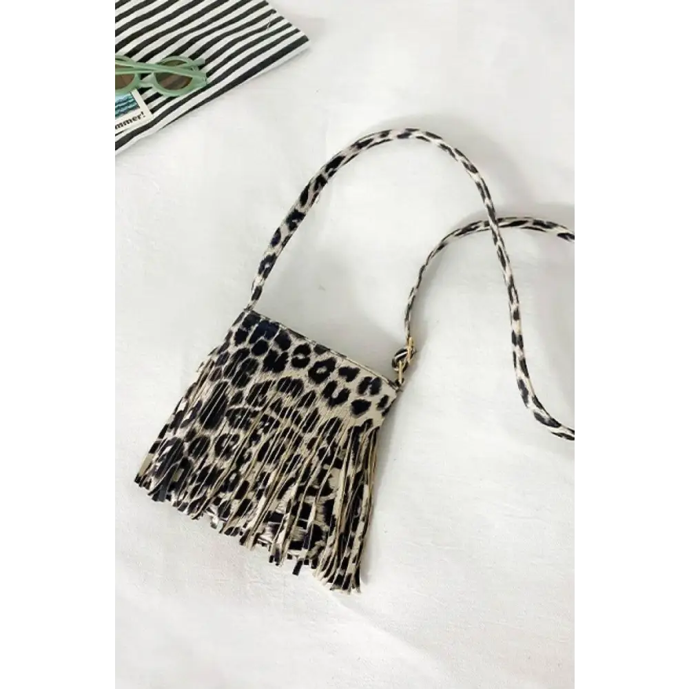 Adored Leather Leopard Print Fringe Crossbody Bag