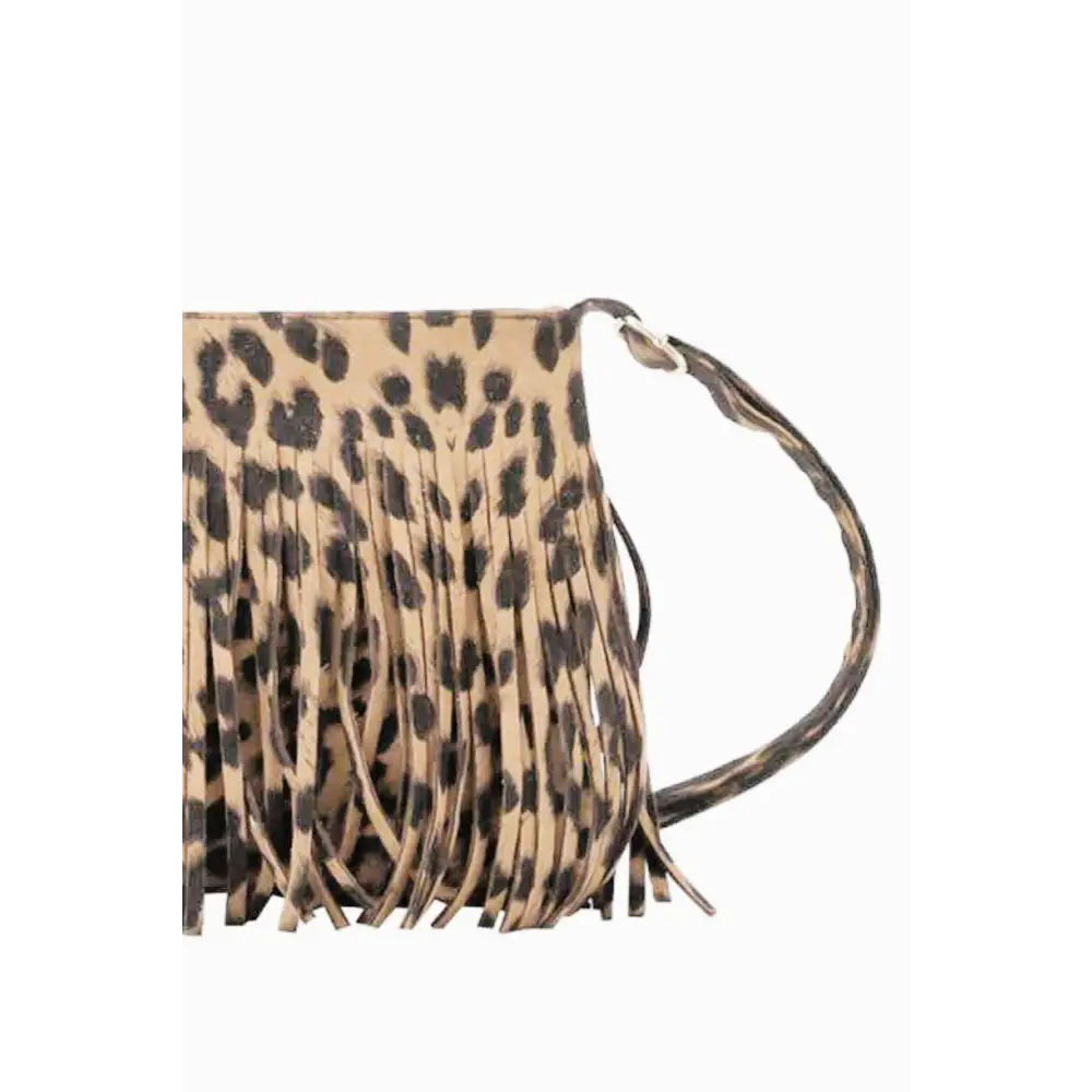 Adored Leather Leopard Print Fringe Crossbody Bag